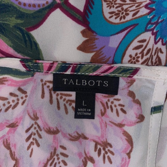 Talbots Women's Large L White Floral Print 3/4 Sleeve Boat Neck Blouse Top - Picture 2 of 8